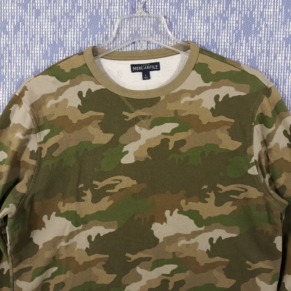 J.CREW Sweater Mens Large Pullover Green Camouflage Crew Neck Cotton